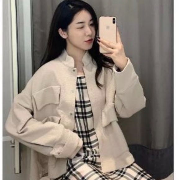 H&M bomber overcoat chore jacket large pockets off white cream shirt minimal - Picture 5 of 13